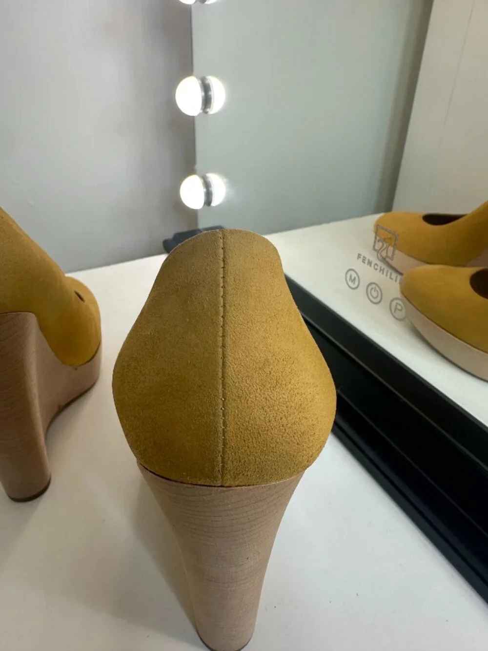 Yves Saint Laurent YSL Tribute Mustard Suede Platform Wedge Pumps, EU 36.5 / US